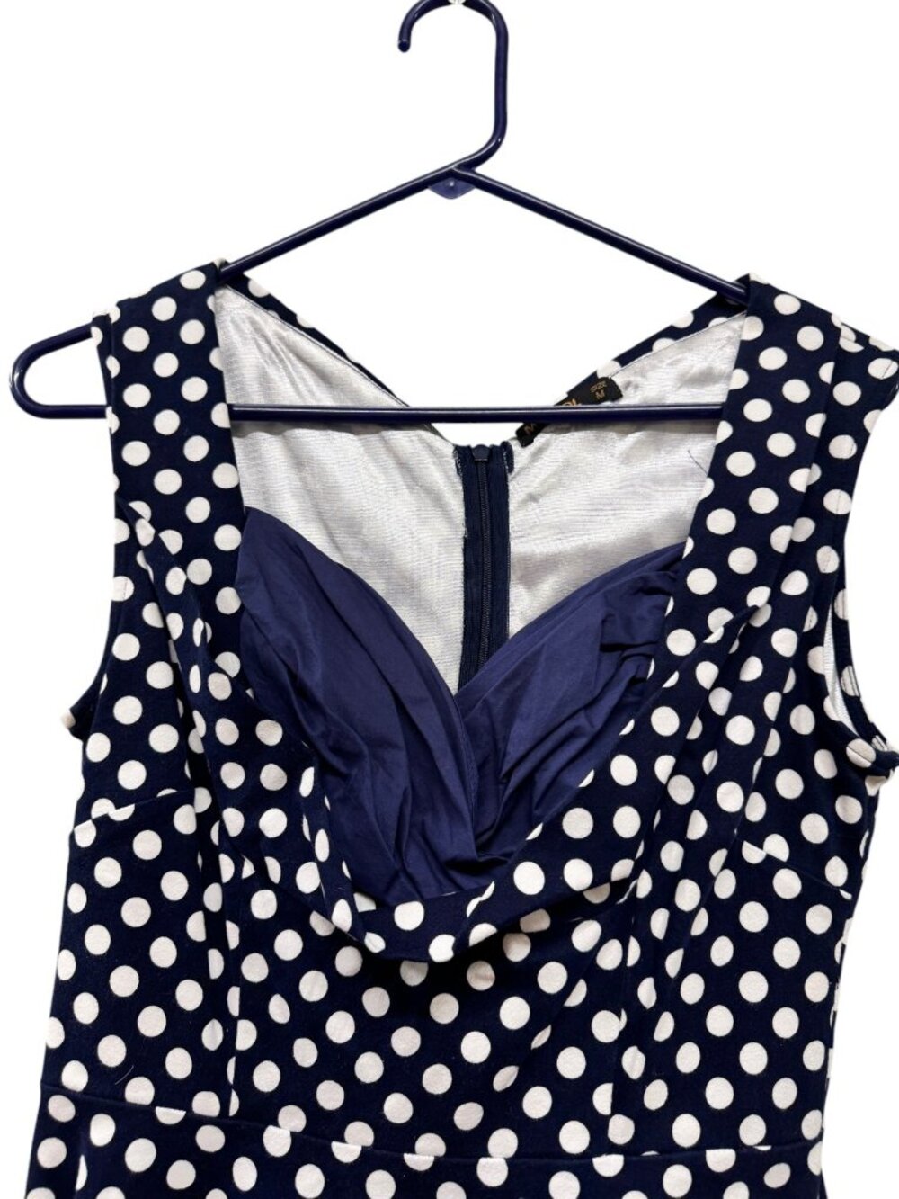 Miusol Womens Navy Polka Dot Sleeveless Retro A-Line Midi Dress Size M - Picture 6 of 8